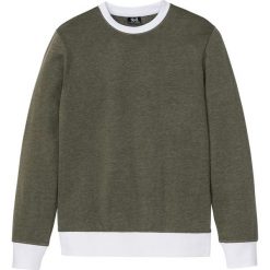 Bluza z okrągłym dekoltem bonprix ciemnooliwkowy melanż. Zielone bluzy męskie bonprix, s, bez wzorów, z okrągłym kołnierzem, bez rękawów, bez kaptura. Za 74,99 zł.
