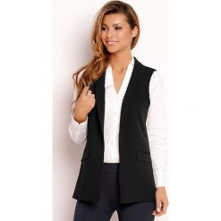Czarna Elegancka Kamizelka z Szalowym Kołnierzem. Czarne podkoszulki damskie marki Molly.pl, s, bez wzorów, z klasycznym kołnierzykiem. Za 112,90 zł.