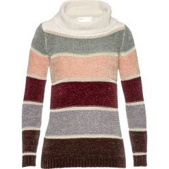 Sweter z golfem z szenili bonprix w kolorowe paski. Szare golfy damskie marki bonprix, w kolorowe wzory. Za 79,99 zł.
