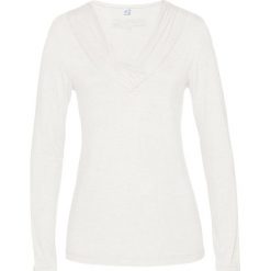 Shirt z jedwabiem bonprix biel wełny. Białe koszulki damskie marki bonprix, bez wzorów, z wiskozy, bez kołnierzyka, bez rękawów. Za 74,99 zł.