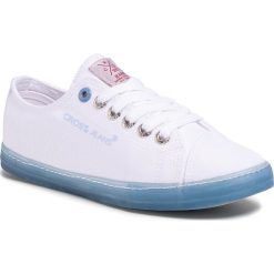 Trampki CROSS JEANS - FF2R4077C White/Blue. Białe półbuty damskie Cross Jeans, bez wzorów, z jeansu, bez obcasa, bez zapięcia. Za 119,00 zł.