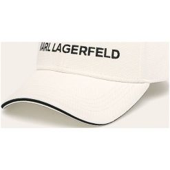 Karl Lagerfeld - Czapka. Białe czapki damskie KARL LAGERFELD, z aplikacjami, z bawełny. Za 249,90 zł.