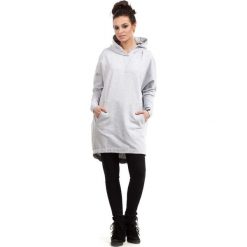 Popielata Bluza - Tunika z Kapturem i Kieszenią Kangurką. Szare tuniki damskie marki Molly.pl, na co dzień, s, z kapturem. Za 135,90 zł.