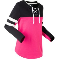 Bluza z wiązanym troczkiem, długi rękaw bonprix ciemnoróżowo-czarny. Różowe bluzy damskie bonprix, bez wzorów, z długim rękawem, długie, bez kaptura. Za 99,99 zł.