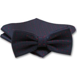 Elegancka Mucha Męska - Alties - Granat w Drobny, Czerwony Wzór MUALTS0144. Niebieskie muszki męskie Alties, na imprezę, w paski, eleganckie. Za 39,00 zł.