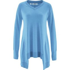 Swetry klasyczne damskie: Sweter z dłuższymi bokami, długi rękaw bonprix niebieski melanż