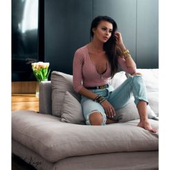 Bluzka ,, GOLD ZIPPER" róż. Różowe bluzki damskie Divinostyle, na co dzień, s, bez wzorów, z bawełny, bez kołnierzyka, bez rękawów. Za 79,00 zł.