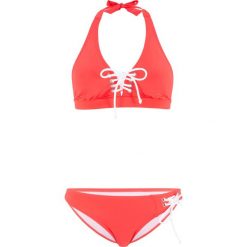 Bikini z ramiączkami wiązanymi na szyi (2 części) bonprix koralowy. Pomarańczowe stroje kąpielowe damskie bonprix, bez wzorów. Za 74,99 zł.