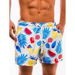 Kąpielówki męskie W153 - białe/niebieskie. Niebieskie kąpielówki męskie Ombre Clothing, s, bez wzorów. Za 24,99 zł.