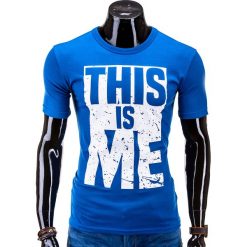T-SHIRT MĘSKI Z NADRUKIEM S598 - NIEBIESKI. Niebieskie t-shirty męskie marki Ombre Clothing, s, z nadrukiem, z bawełny. Za 29,00 zł.