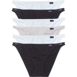 Figi "tanga" (6 par) bonprix czarny + biały + szary. Białe figi damskie marki bonprix, z aplikacjami. Za 47,94 zł.