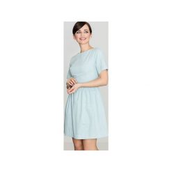 Sukienka K164 Błękit. Niebieskie sukienki mini marki Lenitif, xl, z bawełny, z kontrastowym kołnierzykiem, z krótkim rękawem, dopasowane. Za 129,00 zł.