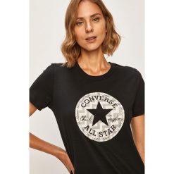 Converse - T-shirt. Czarne bluzki damskie Converse, s, z nadrukiem, z bawełny, z okrągłym kołnierzem. W wyprzedaży za 79,90 zł.