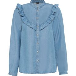 Bluzka z falbaną, TENCEL™ lyocell bonprix niebieski "bleached”. Niebieskie koszulki damskie bonprix, bez wzorów, z lyocellu, bez kołnierzyka, bez rękawów. Za 109,99 zł.