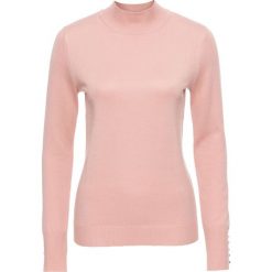Golfy damskie: Sweter z dzianiny o gładkim splocie drobnych oczek bonprix stary jasnoróżowy