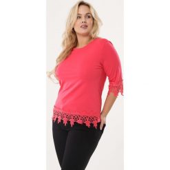 Koralowa Bluzka Supersoft. Pomarańczowe bluzki damskie Born2be, xl, z aplikacjami, z okrągłym kołnierzem, z długim rękawem. Za 59,99 zł.