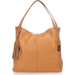 Shopper bag damskie: Skórzany shopper bag w kolorze brązowym – 40 x 33 x 15 cm