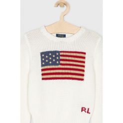 Polo Ralph Lauren - Sweter dziecięcy 128-176 cm. Białe swetry dziewczęce z bawełny, z okrągłym kołnierzem. W wyprzedaży za 379,90 zł.