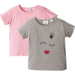 Koszulka (2 szt.) bonprix jasnoszary melanż z nadrukiem + pudrowy jasnoróżowy gładki. Szare bluzki dziewczęce bonprix, z nadrukiem. Za 33,98 zł.