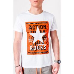 T-shirt męski z nadrukiem S1095 - biały. Białe t-shirty męskie Ombre Clothing, s, z nadrukiem, z bawełny, bez kołnierzyka. Za 13,99 zł.