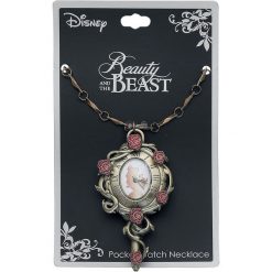 Naszyjniki damskie: Piękna i Bestia Mirror Pocket Watch Zegarek – Naszyjnik złoty