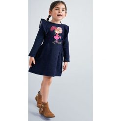 Mayoral - Sukienka dziecięca 92-134 cm. Niebieskie sukienki dziewczęce Mayoral, z aplikacjami, z elastanu, z długim rękawem, długie, mini, rozkloszowane. Za 153,90 zł.