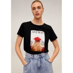 Mango - T-shirt Girlbits. Czarne bluzki damskie Mango, s, z nadrukiem, z bawełny, casualowe, z okrągłym kołnierzem, z krótkim rękawem. Za 79,90 zł.
