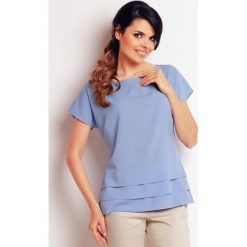 Bluzki, topy, tuniki: Jasno Niebieska Elegancka Bluzka z Ozdobnymi Zakładkami