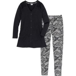 Piżama z legginsami bonprix czarno-szary z nadrukiem. Czarne piżamy damskie bonprix, z nadrukiem, bez rękawów. Za 74,99 zł.