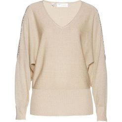 Sweter z wycięciami bonprix beżowo-szaro-złocisty. Szare swetry damskie bonprix, bez wzorów, bez rękawów, bez kaptura. Za 129,99 zł.