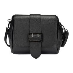 Skórzana torebka w kolorze czarnym - (S)25 x (W)24 x (G)10 cm. Czarne torebki klasyczne damskie Bosccolo, w paski, ze skóry. W wyprzedaży za 399,95 zł.