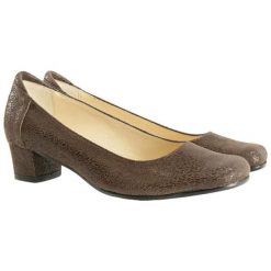 Buty ślubne damskie: Skórzane czółenka w kolorze brązowym