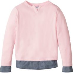 Bluza z koszulową wstawką bonprix pastelowy jasnoróżowy - niebieski "stone". Różowe bluzy dziewczęce bonprix, bez wzorów, bez rękawów, bez kaptura. Za 37,99 zł.