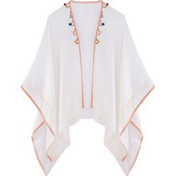 Poncho bonprix biel wełny - koralowy. Białe żakiety damskie bonprix, bez wzorów, z wełny. Za 59,99 zł.