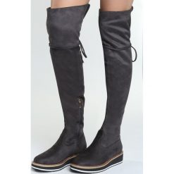 Szare Kozaki Chortle. Szare buty zimowe damskie Born2be, z materiału, z okrągłym noskiem, na obcasie. Za 129,99 zł.