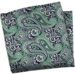 Zielono-Granatowa Orientalna Męska Poszetka -ALTIES- Paisley, Łezki POSZALTTANIA0388. Niebieskie poszetki męskie Alties, bez wzorów, z materiału, eleganckie. Za 16,90 zł.
