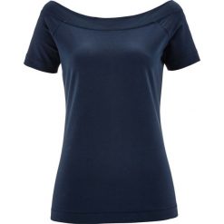 Shirt z dekoltem w łódkę, rękawy 1/2 bonprix ciemnoniebieski. Niebieskie koszulki damskie bonprix, bez wzorów, z dzianiny, bez kołnierzyka. Za 34,99 zł.