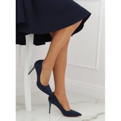 Czółenka na szpilce granatowe E22369 NAVY. Niebieskie czółenka damskie z zamszu. Za 25,83 zł.