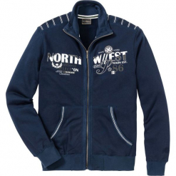 Bluza rozpinana z nadrukiem bonprix ciemnoniebieski. Niebieskie bluzy męskie bonprix, s, z nadrukiem, bez kołnierzyka, bez rękawów, bez kaptura. Za 129,99 zł.