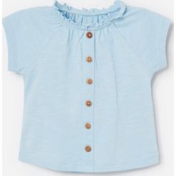 Bawełniany t-shirt z falbanką - Niebieski. Niebieskie t-shirty damskie Reserved, bez wzorów, z bawełny, z falbankami. Za 24,99 zł.