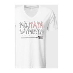 Koszulka męska v-neck Mój tata wymiata. Koszulki męskie MegaKoszulki, m, bez wzorów, z bawełny, klasyczne, bez kołnierzyka, bez rękawów. Za 54,90 zł.
