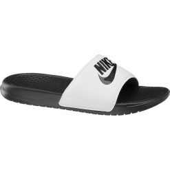 Klapki męskie Nike Benassi NIKE czarno-białe. Czarne klapki męskie Nike, bez wzorów, z materiału. Za 119,90 zł.