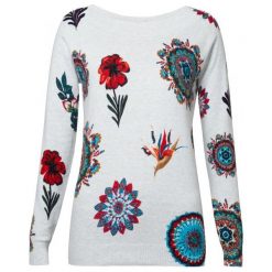 Desigual Sweter Damski Jers Bantry S Biały. Białe swetry damskie Desigual, s, bez wzorów, bez rękawów, bez kaptura. W wyprzedaży za 259,00 zł.