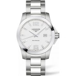 LONGINES CONQUEST L3.759.4.76.6. Szare, analogowe zegarki męskie LONGINES, ze stali. Za 2870,00 zł.
