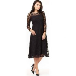Midi Sukienka z Czarnej Koronki. Czarne sukienki balowe marki Molly.pl, l, w koronkowe wzory, z koronki, midi, rozkloszowane. Za 149,90 zł.