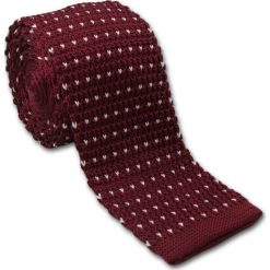 Dziergany Krawat Męski Knit - Bordowy w Drobny Wzorek- ŁAPKI - 5,5 cm - Alties KRALTS0127. Czerwone krawaty męskie Alties, w paski, z jeansu, sportowe. Za 44,00 zł.