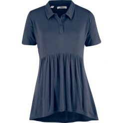 Shirt polo, fason o linii A, krótki rękaw bonprix ciemnoniebieski. Niebieskie koszulki damskie bonprix, bez wzorów, polo, z krótkim rękawem. Za 44,99 zł.