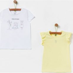 OVS - T-shirt dziecięcy 104-140 cm (2-pack). Żółte bluzki dziewczęce OVS, z nadrukiem, z bawełny, z okrągłym kołnierzem, z krótkim rękawem, krótkie, bez kaptura. Za 49,90 zł.