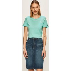 Tommy Jeans - T-shirt. Niebieskie bluzki damskie Tommy Jeans, s, z aplikacjami, z bawełny, casualowe, z okrągłym kołnierzem, z krótkim rękawem. W wyprzedaży za 129,90 zł.