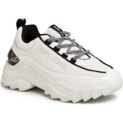 Sneakersy PEPE JEANS - Eccles Fast PLS31002 White 800. Białe półbuty damskie Pepe Jeans, na co dzień, bez wzorów, z jeansu, bez obcasa, na płaskiej podeszwie, bez zapięcia. Za 369,00 zł.